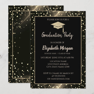 Convite Boné de formatura Dourado moderno de brilho, Boli