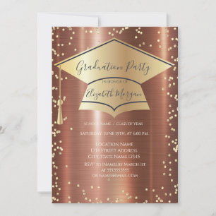 Convite Boné de formatura,Graduação Metálica Marrom Ouros