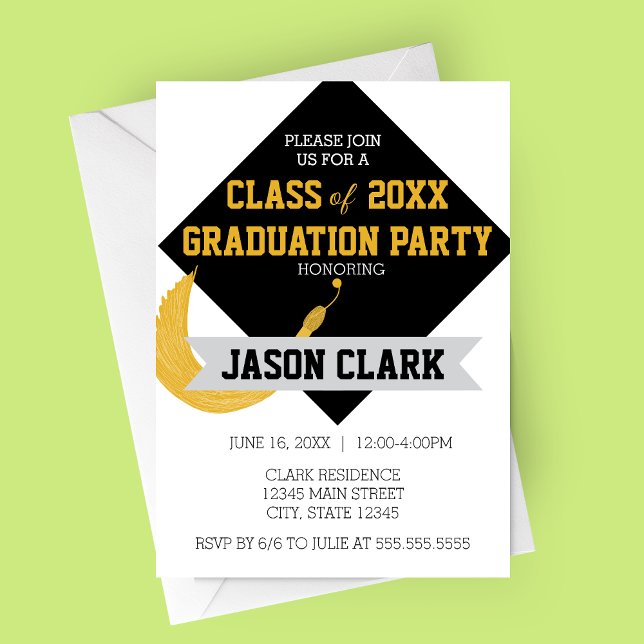 Convite Boné de formatura moderno com Festa de formatura d (Large Customizable Modern Graduation Cap with Tassel Graduation Party Invitation)