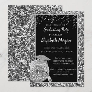 Convite Boné de formatura prateado,Bola de Disco,Vinho,Se