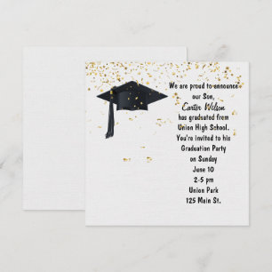 Convite Boné de formatura preto com Confetti Dourado