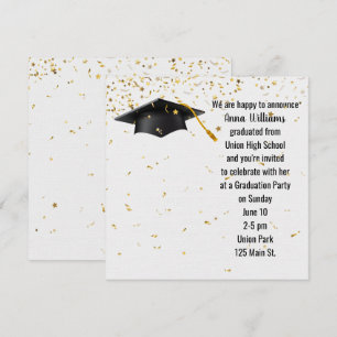 Convite Boné de formatura preto com Confetti Dourado