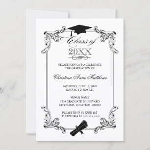 Convite Boné de Ornamento Vintage e Graduação Diploma