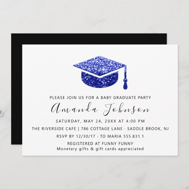 Convite Boné do Formando Branco Azul Estudante do formando (Frente/Verso)