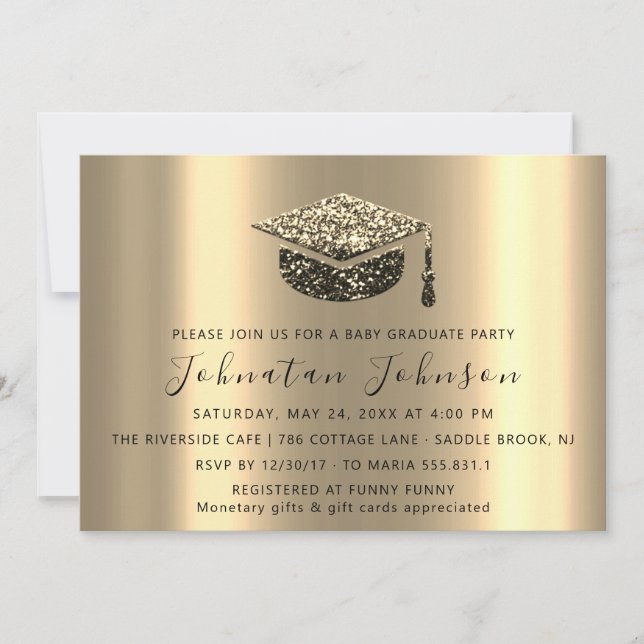 Convite Boné do Formando Dourado Sepia, Estudante do Parti (Frente)