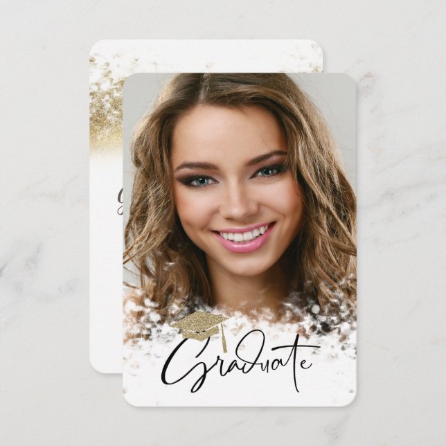 Convite Boné Dourado com brilho, Graduação de fotos Bokeh (Frente/Verso)