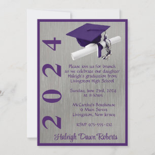 Convite Boné e Diploma 5x7 Púrpura e Silver Graduação