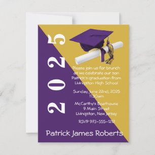 Convite Boné e Diploma, Graduação Dourada Roxo e Metálico