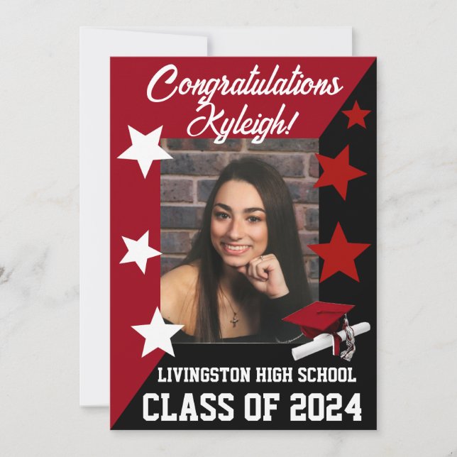 Convite Boné e estrelas 5x7 Formatação Vermelha e Preta (Frente)