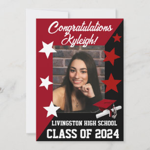 Convite Boné e estrelas 5x7 Formatação Vermelha e Preta