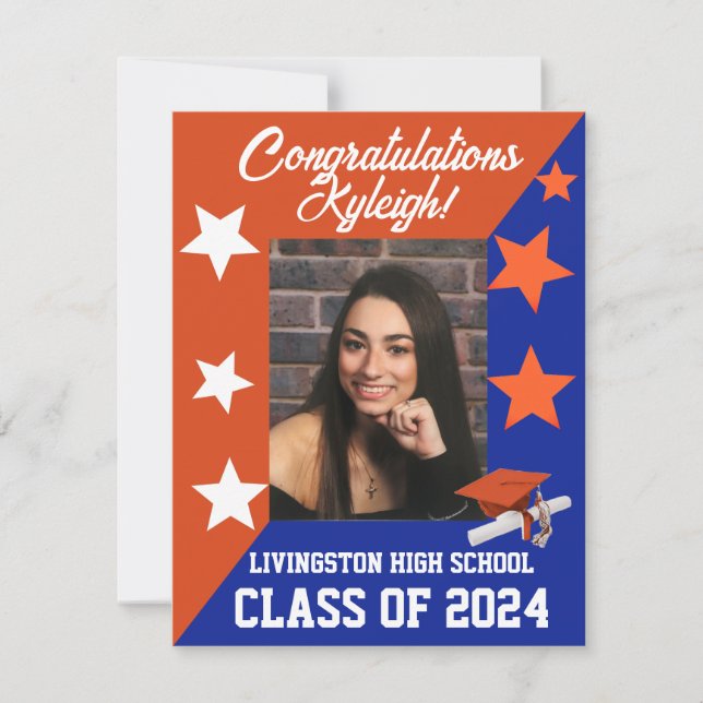 Convite Boné e Estrelas Forragem Laranja e Azul Real (Frente)