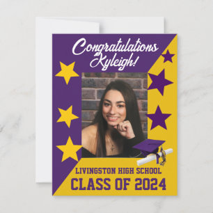 Convite Boné e Estrelas Roxo e Graduação Dourada