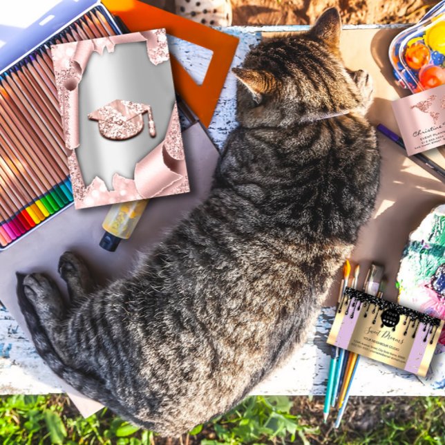 Convite BONÉ formando Bachelorette 3d Prata (Graduate CAP Bachelorette 3d Rose Silver Invitation)