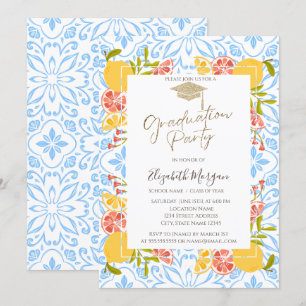 Convite Boné Formando,Graduação Azul Citrus Mediterrânica