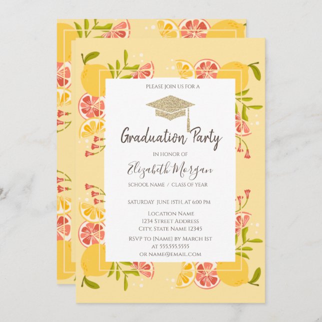 Convite Boné Formando,Graduação Citrus (Frente/Verso)