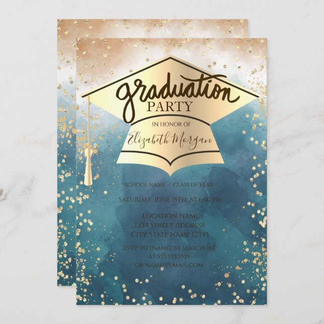 Convite Boné Formando,Graduação de Abertura de Tinta Ouros (Frente/Verso)