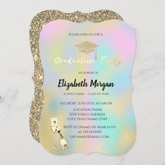 Convite Boné Formando,Vidro Vinho Estrelas Graduação Holog (Frente/Verso)