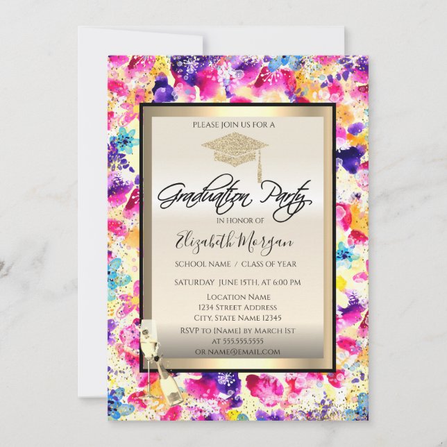 Convite Boné Formando,Vidro Vinho,Flores Confetti Graduaçã (Frente)