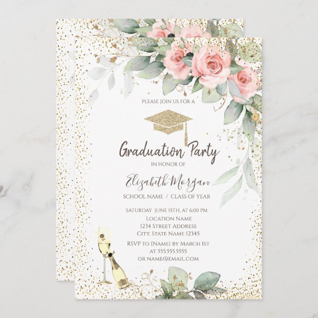 Convite Boné Formando,Vidro Vinho,Flores Graduação (Frente/Verso)