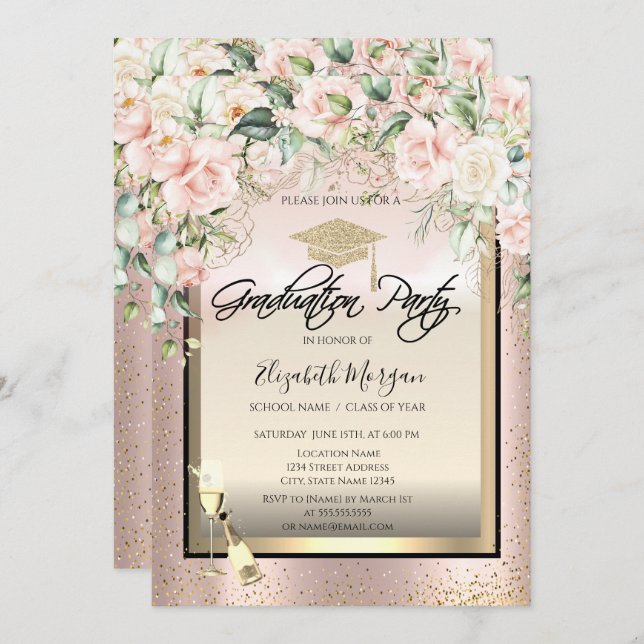 Convite Boné Formando,Vidro Vinho,Graduação de Rosas Confe (Frente/Verso)