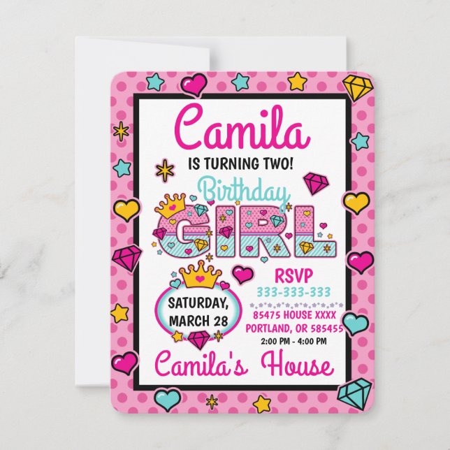 Convite Boneca de aniversário | Designs personalizados (Frente)