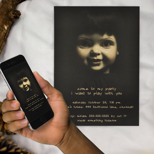 Convite Boneca de Porcelana de Terror Festa de Halloween G (Criador carregado)