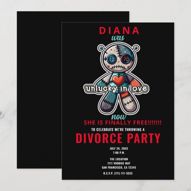 Convite Boneca de Urso VOODOO Triste INLUCRADO no AMOR Fes (Frente/Verso)