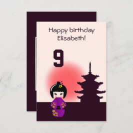 Convite Boneca kokeshi japonesa no aniversário de criança 