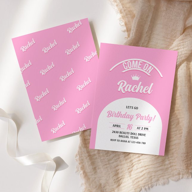 Convite Boneca Rosa Quente Convidar, Festa de Boneca Moda (Criador carregado)