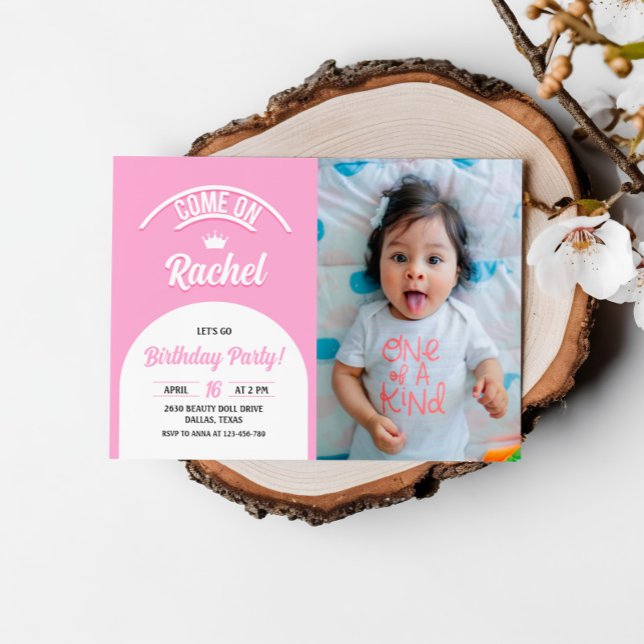 Convite Boneca Rosa Quente Convidar, Foto do Festa de Bone (Criador carregado)