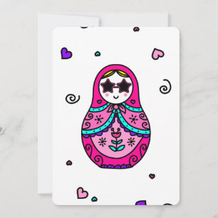 Convite boneca russa rosa kawaii