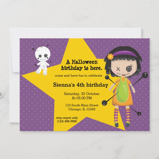 Convite Boneca Voodoo - escolha a cor de fundo (Frente)