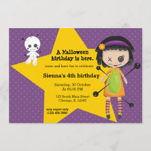 Convite Boneca Voodoo - escolha a cor de fundo