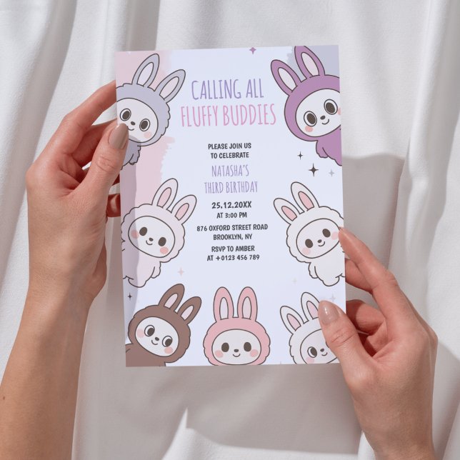 Convite Bonecas Fluffy Pastel Bunny Themed Birday (Criador carregado)