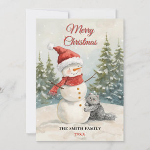 Convite Boneco de Neve Aquarela Gato Fofo Férias Natal