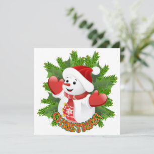 Convite Boneco de Neve Bebê com Ornamento de Flocos de Nev