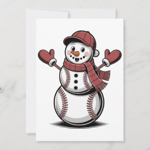 Convite Boneco de Neve Beisebol Natal Amantes do Esporte