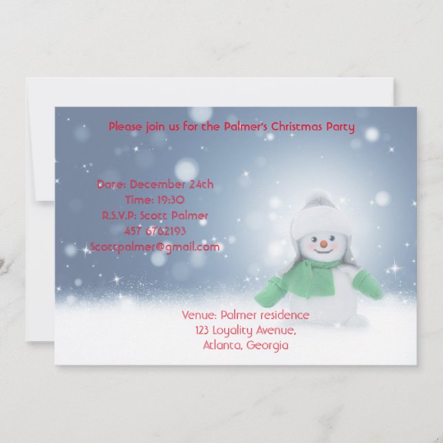 Convite Boneco de neve com um cachecol verde (Frente)