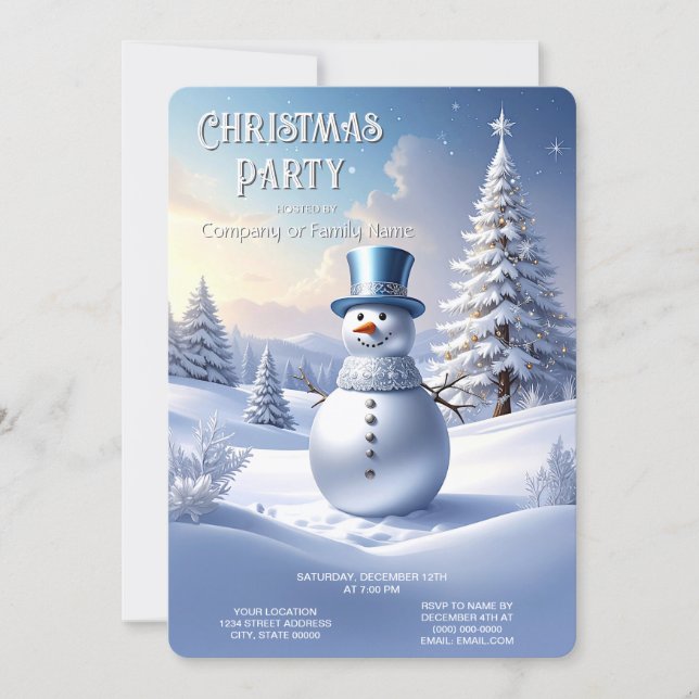 Convite Boneco de Neve de Chapéu Azul Árvore de Natal Fest (Frente)