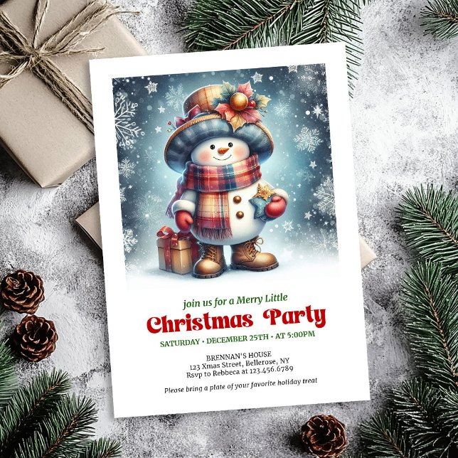 Convite Boneco de neve de Natal festivo convida crianças e (Festive Christmas snowman invite kids cheer editable

)
