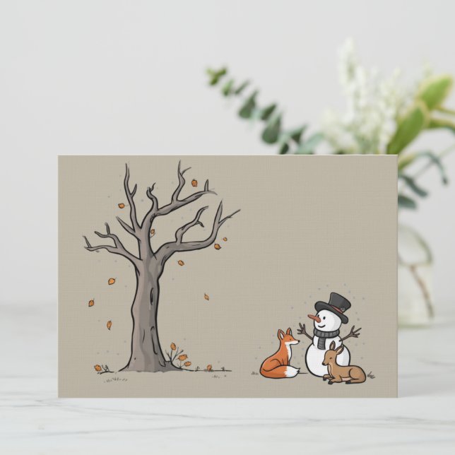 Convite Boneco de Neve de Natal Raposa e Cervo Animal da F (Em pé/Frente)