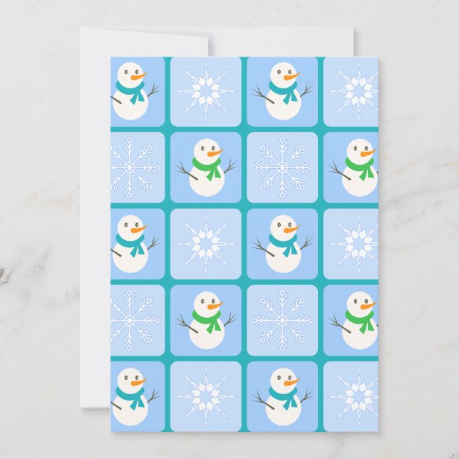 Convite Boneco de neve e flocos de neve com padrão xadrez  (Frente)