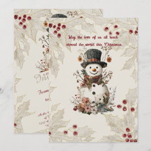 Convite Boneco de Neve em Aquarela Artística Bege Floral