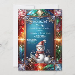 Convite Boneco de Neve Fofo em Moldura de Vidro Colorido F