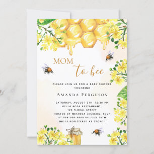 Convite Bonita abelha Chá de fraldas amarela floral mãe pa
