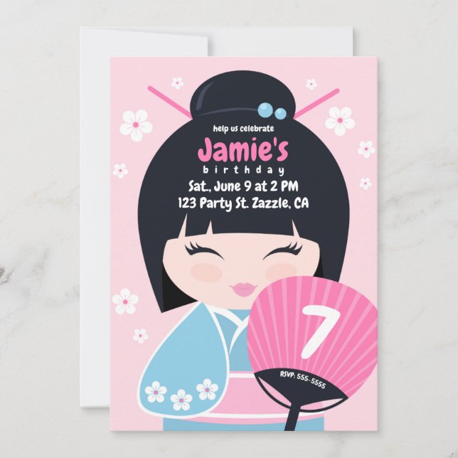 Convite Bonita Boneca Kokeshi Aniversário (Frente)