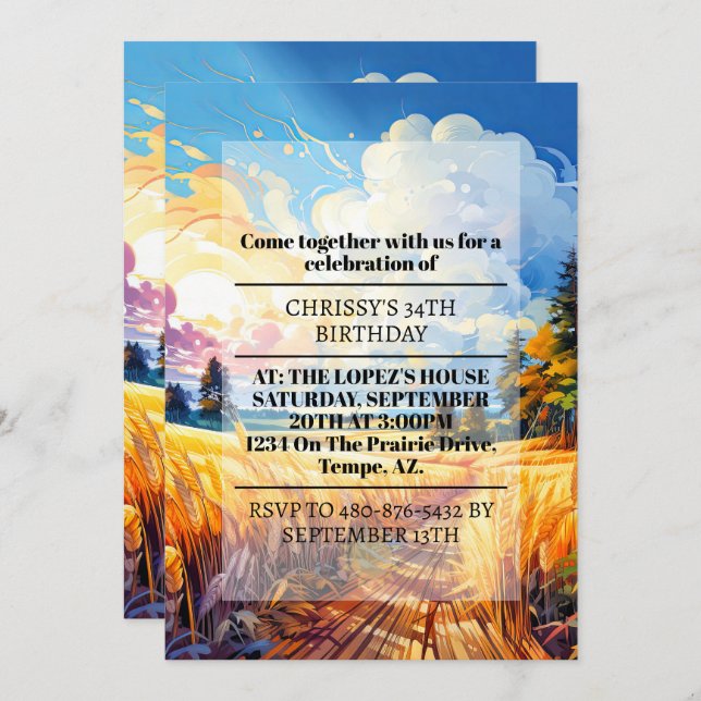 Convite Bonita Festa de aniversário da Prairie Primavera (Frente/Verso)