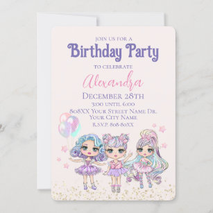 Convite Bonita Festa de aniversário de Garota Glitter