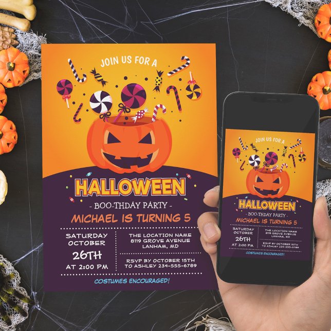Convite Bonita Festa de aniversário de Halloween para cria (Perfect for parents who want to host a fun-filled Halloween birthday party for their little one.)