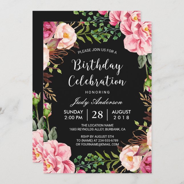 Convite Bonita Festa de aniversário Floral Floral Floral F (Frente/Verso)
